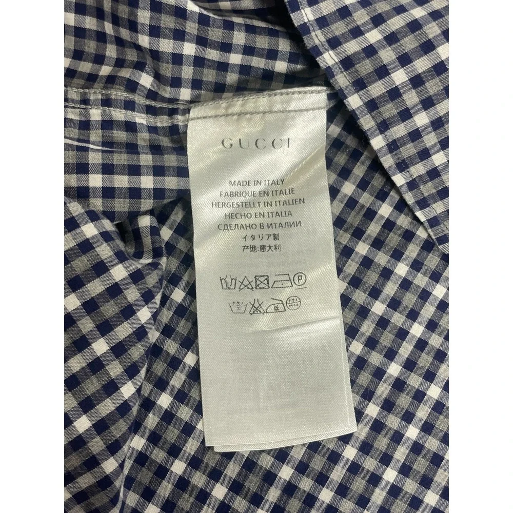 Gucci Men's Black White Plaid Button Down Shirt Slim Cotton Size 42 / 16.5 Large